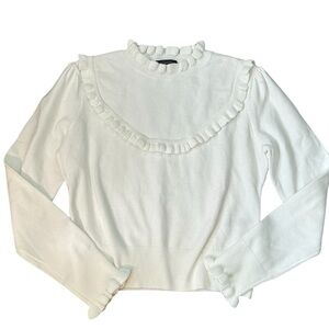 FRENCH CONNECTION babysoft long sleeve crew neck ruffle sweater in winter white